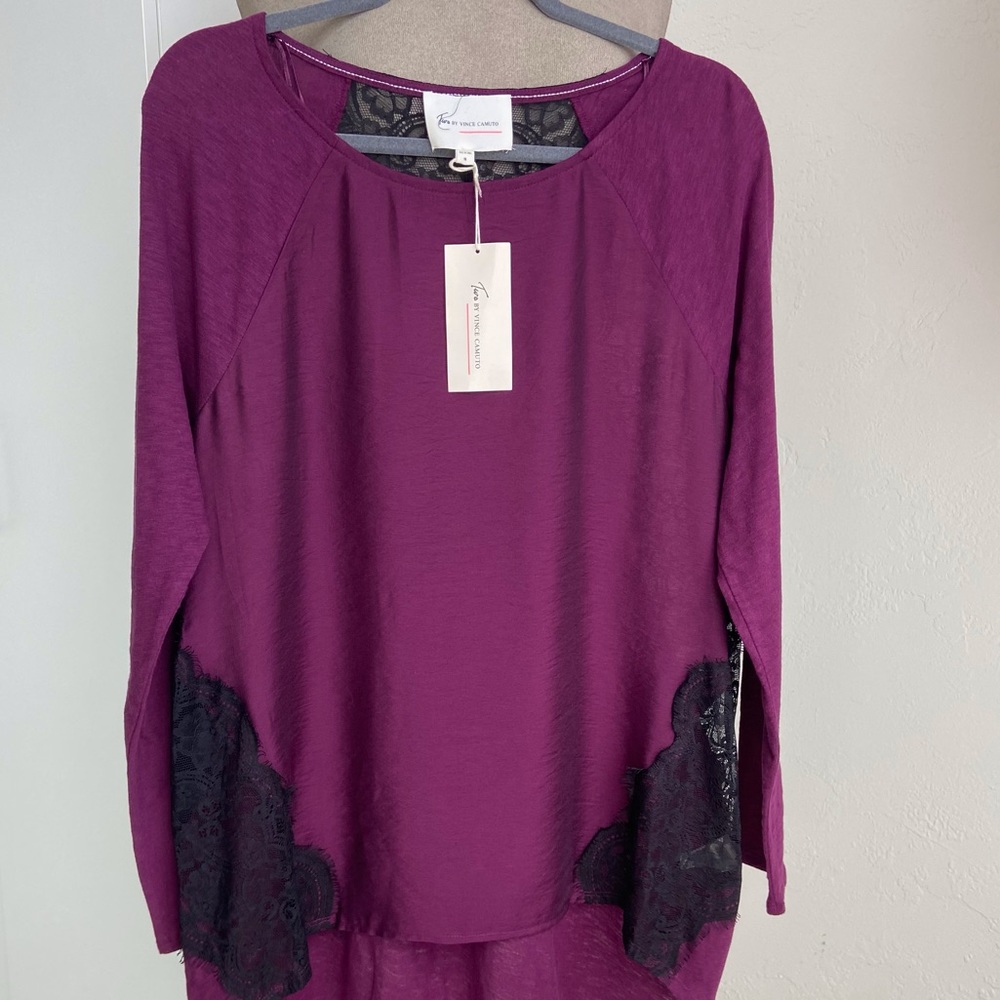 Vince Camuto Purple Black Lace Tunic size M